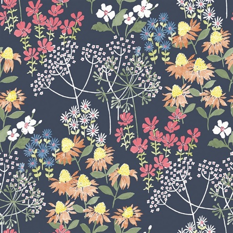 Cultivate Navy Springtime Blooms Wallpaper