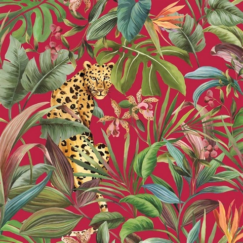 Daisy Bennett Peel and Stick Animal Print Tropical Leopard  Gloss Red 