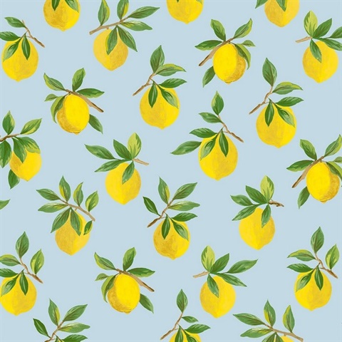 Daisy Bennett Peel and Stick Botanical Lemoncello Sky Blue Wallpaper