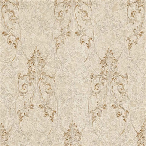 Damasco Samba Cream Scroll Damask Wallpaper