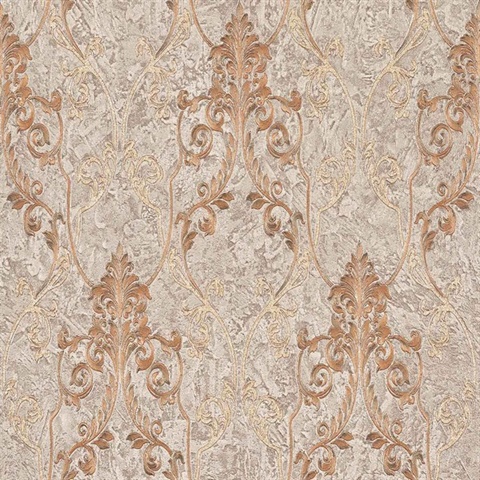 Damasco Samba Mauve Scroll Damask Wallpaper