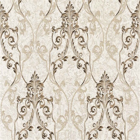 Damasco Samba Taupe Scroll Damask Wallpaper