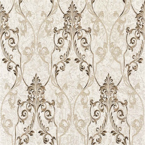 Damasco Samba Taupe Scroll Damask Wallpaper