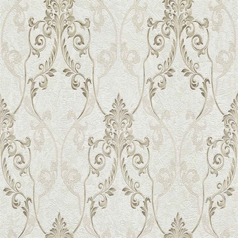 Damasco Samba White Scroll Damask Wallpaper