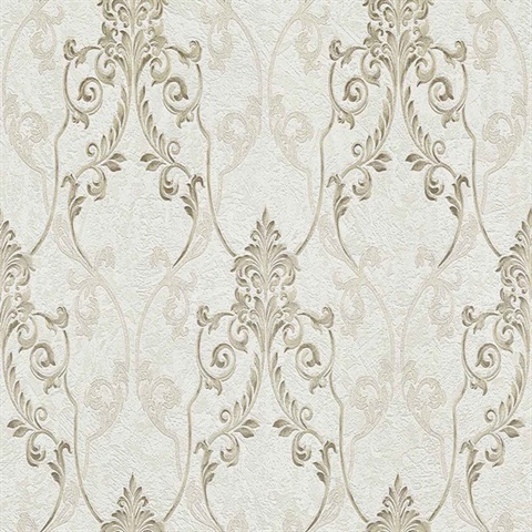 Damasco Samba White Scroll Damask Wallpaper