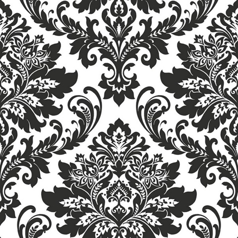 Damask Damask Black & White Peel and Stick Wallpaper
