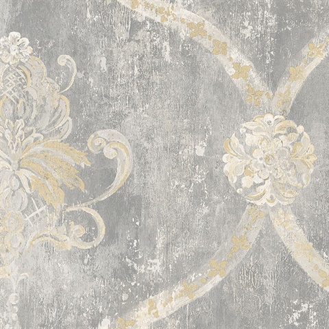 Damask Harlequin Grey & Beige Wallpaper