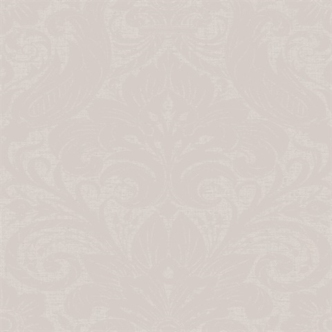 Damask Textured Flocked Beige Wallpaper