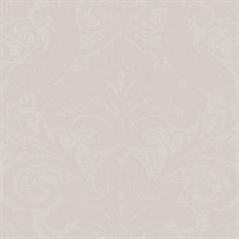 Damask Textured Flocked Beige Wallpaper