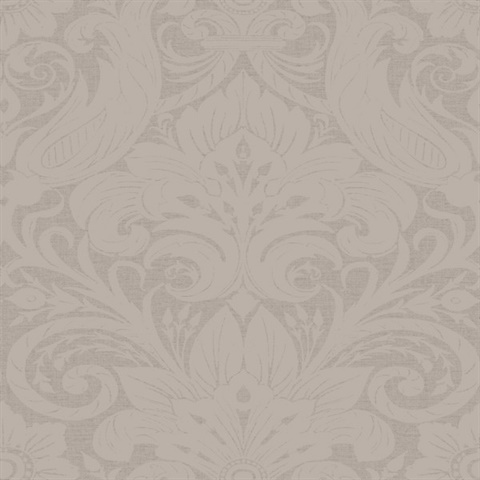 Damask Textured Flocked Beige Wallpaper