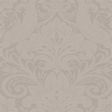 Damask Textured Flocked Beige Wallpaper