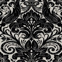 Damask Textured Flocked Black Wallpaper