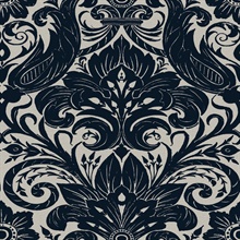 Damask Textured Flocked Blue Wallpaper