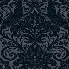 Damask Textured Flocked Blue Wallpaper