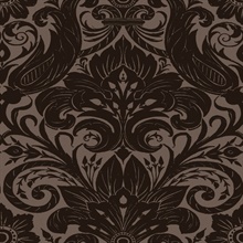 Damask Textured Flocked Bronze Brown Wallpaper