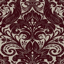 Damask Textured Flocked Red Wallpaper