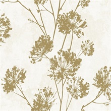 Dandelion Floral Botanical Metallic Gold Peel and Stick Wallpaper