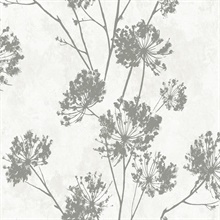 Dandelion Floral Botanical Metallic Silver Peel and Stick Wallpaper