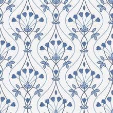 Dard Blue Tulip Floral Ogee Wallpaper