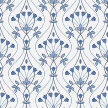 Dard Blue Tulip Floral Ogee Wallpaper