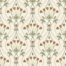 Dard Green Tulip Floral Ogee Wallpaper