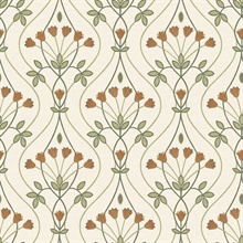 Dard Green Tulip Floral Ogee Wallpaper