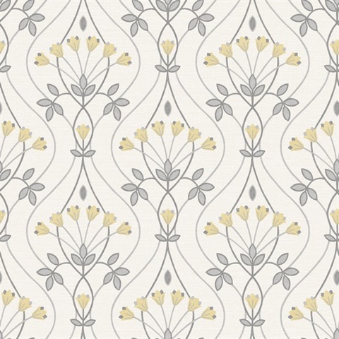 Dard Grey Tulip Floral Ogee Wallpaper