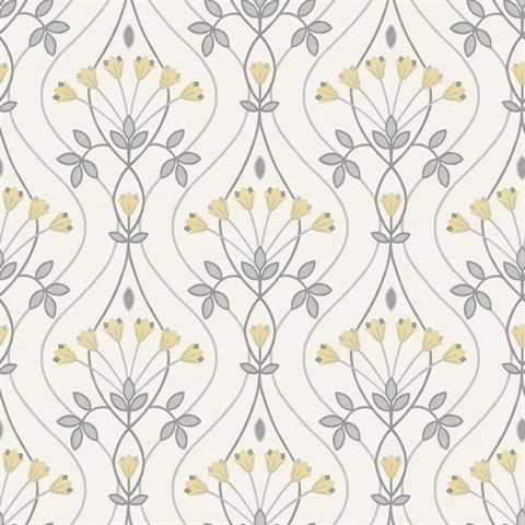 Dard Grey Tulip Floral Ogee Wallpaper