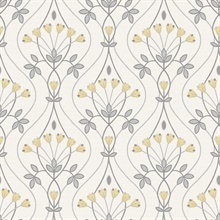 Dard Grey Tulip Floral Ogee Wallpaper