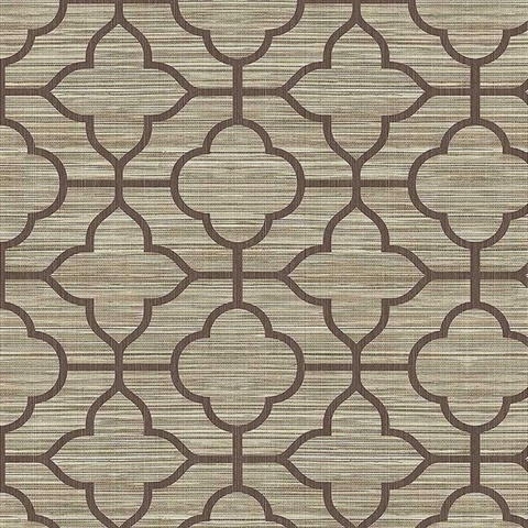 Dark Beige Lattice Quatrefoil Clover Textile String Wallpaper