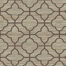 Dark Beige Lattice Quatrefoil Clover Textile String Wallpaper