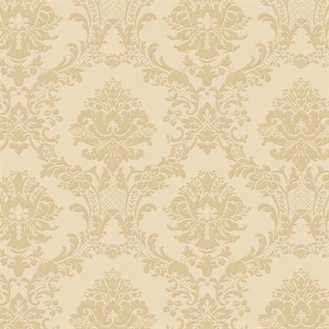Dark Beige Ornate Classic Damask Wallpaper
