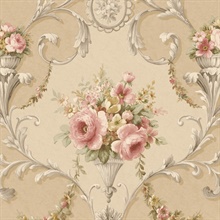 Dark Beige Ornate Floral Scroll Wallpaper