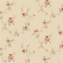 Dark Beige & Pink Wedding Petite Floral Trail Wallpaper