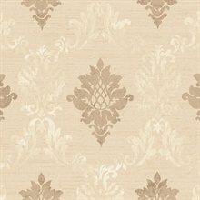 Dark Beige Silk Damask Textured Wallpaper