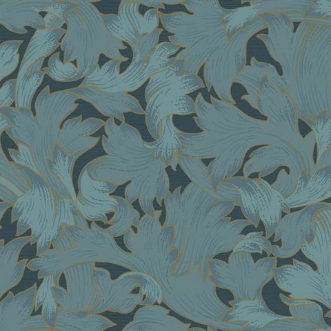 Dark Blue Acanthus Toss Wallpaper