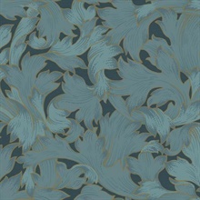 Dark Blue Acanthus Toss Wallpaper