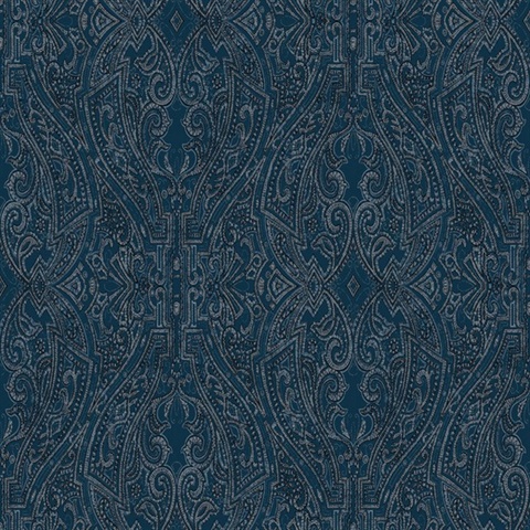 Dark Blue Ascot Classic Damask & Paisley Wallpaper