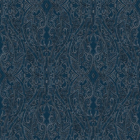 Dark Blue Ascot Classic Damask & Paisley Wallpaper