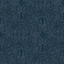 Dark Blue Ascot Classic Damask &amp; Paisley Wallpaper