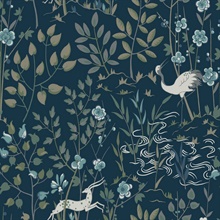 Dark Blue Aspen Deer & Botanical Scandinavian Wallpaper