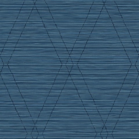 Dark Blue & Black Diamonds on Faux Grasscloth Wallpaper