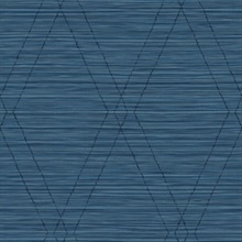 Dark Blue & Black Diamonds on Faux Grasscloth Wallpaper