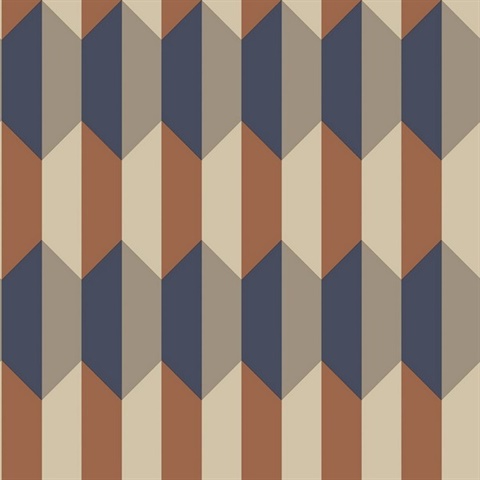 Dark Blue & Burnt Orange Charleston 3D Geometric Wallpaper