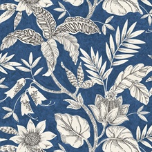 Dark Blue & Cream Commercial Rainforest Wallpaper