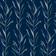 Dark Blue & Green Chloe Vine Vertical Stripe Wallpaper