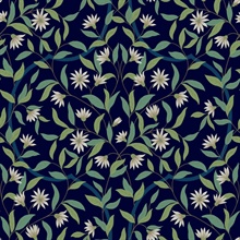 Dark Blue & Green Jasmine Vine Leaf Wallpaper