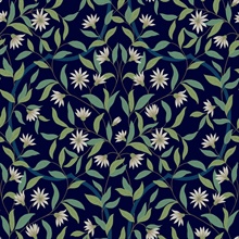 Dark Blue &amp; Green Jasmine Vine Leaf Wallpaper