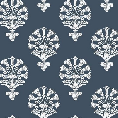 Dark Blue Luxor Medallion Traditional Wallpaper