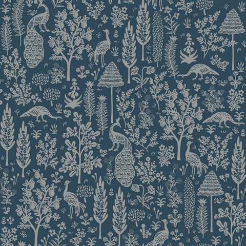 Dark Blue Menagerie Toile Wallpaper